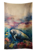 Manatee Kitchen Towel Velour Plush Front and Cotton Loop Back Machine Washable