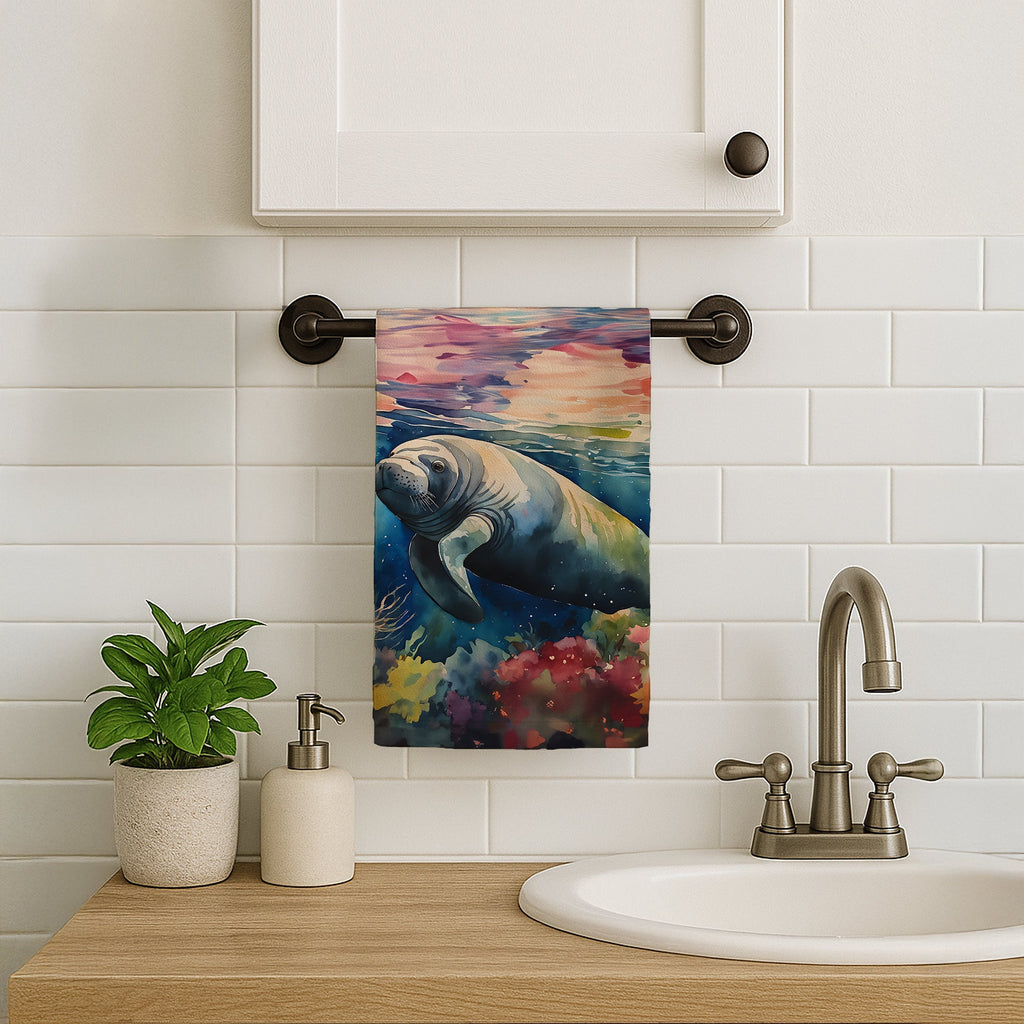 Manatee Kitchen Towel Velour Plush Front and Cotton Loop Back Machine Washable