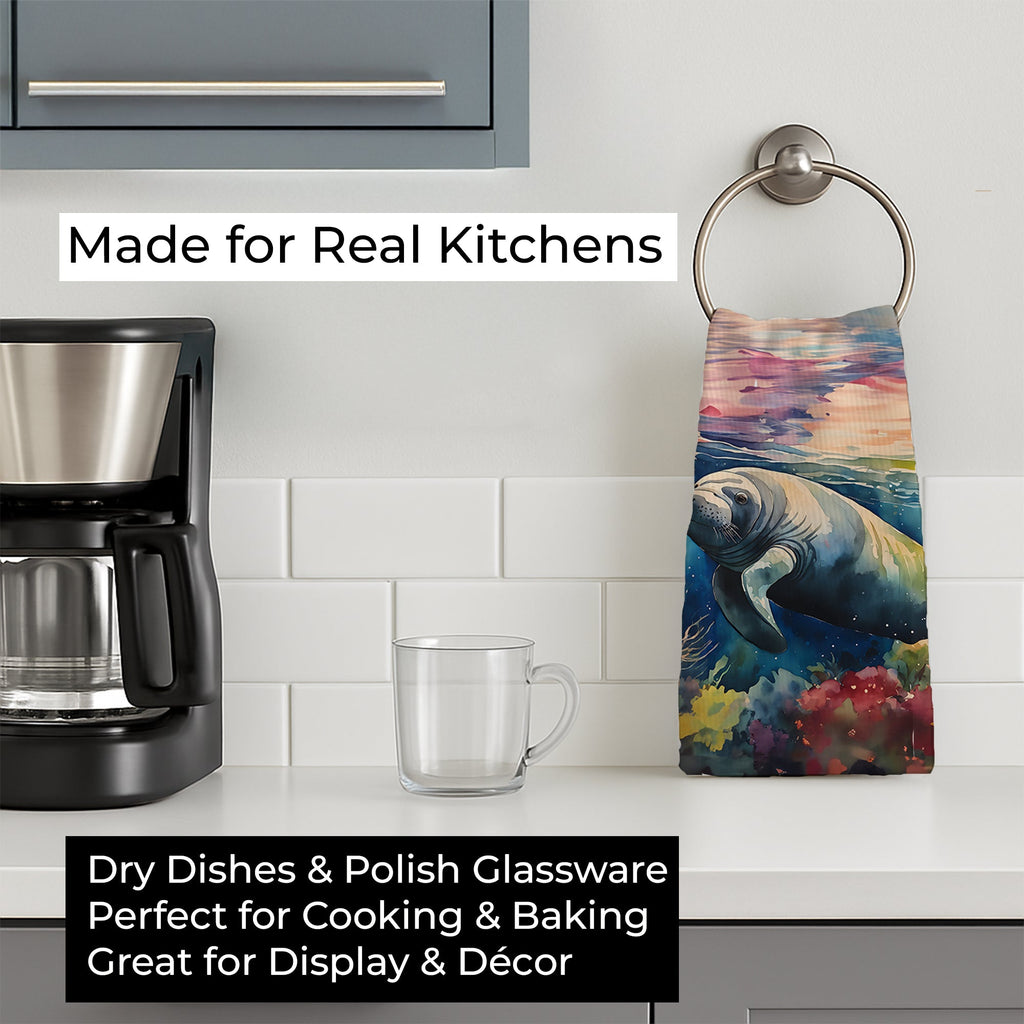 Manatee Kitchen Towel Velour Plush Front and Cotton Loop Back Machine Washable