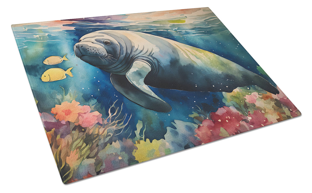 Manatee Cutting Board Tempered Glass Kitchen Cutting Surface, Heat Resistant Chopping, Non-Slip Feet, Food Prep & Serving