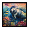Manatee Framed Metal Print Bathroom, Kitchen, Office, Home Decor Wall Art Ready to Hang, Square, 8X8