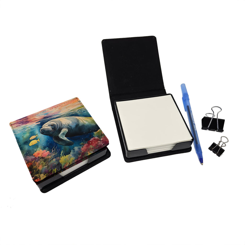 Manatee PU Leather Note Paper Holder with Artist-Designed Cover, Desk Accessory, Office Gift