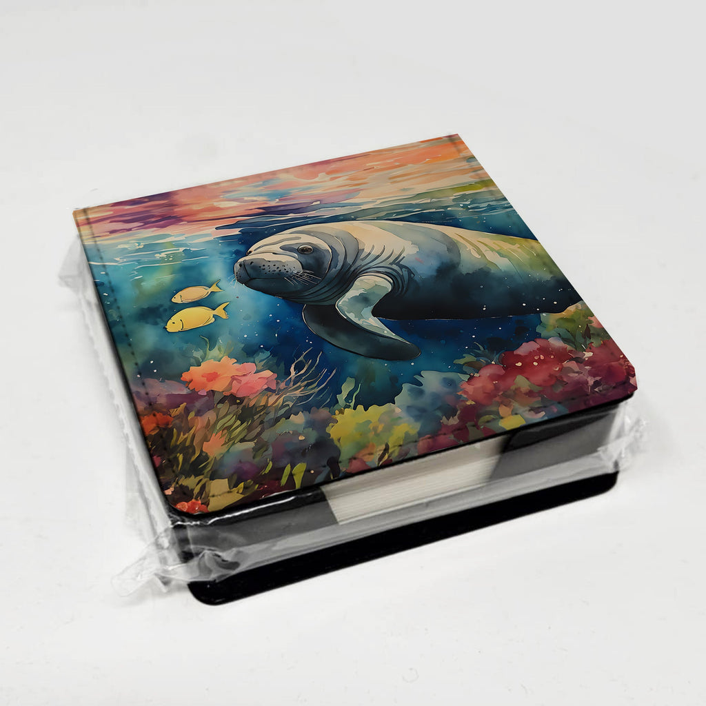 Manatee PU Leather Note Paper Holder with Artist-Designed Cover, Desk Accessory, Office Gift