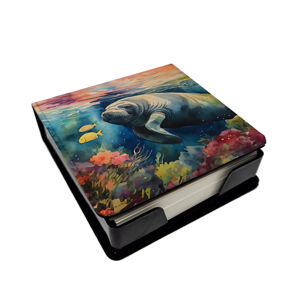 Manatee PU Leather Note Paper Holder with Artist-Designed Cover, Desk Accessory, Office Gift