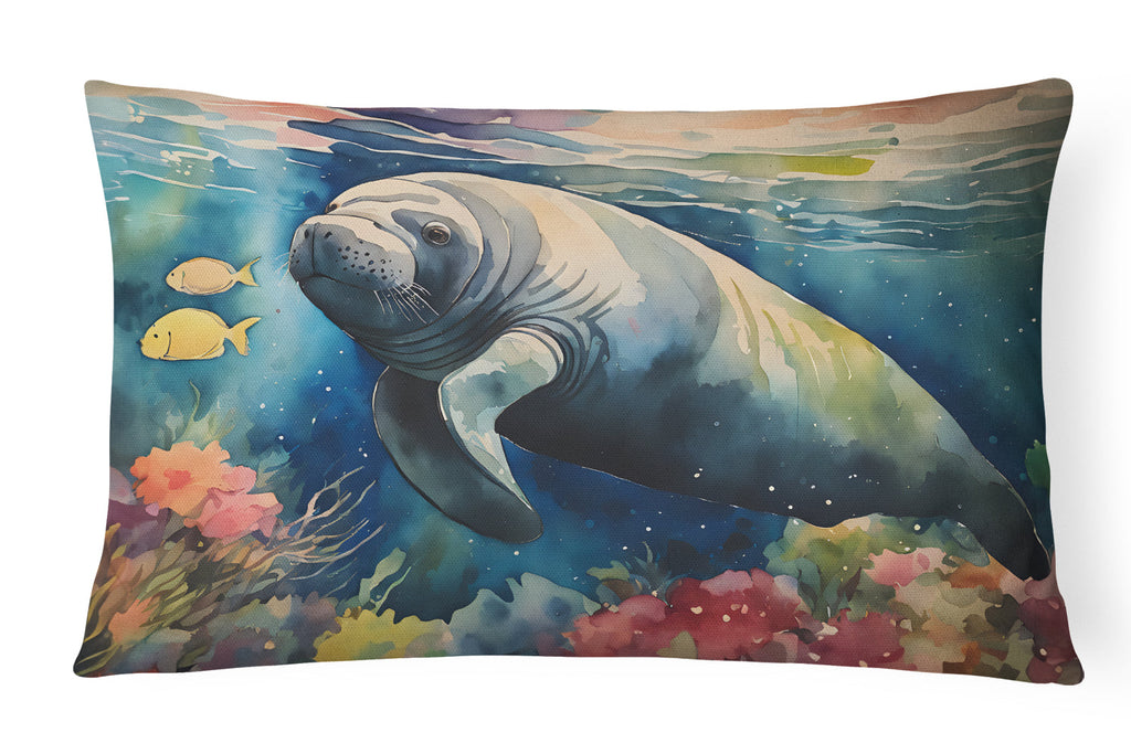 Manatee Decorative Throw Pillow 12x16 Indoor Outdoor Accent Cushion, Fabric Cover with Insert for Sofa, Bed, Porch & Living Room