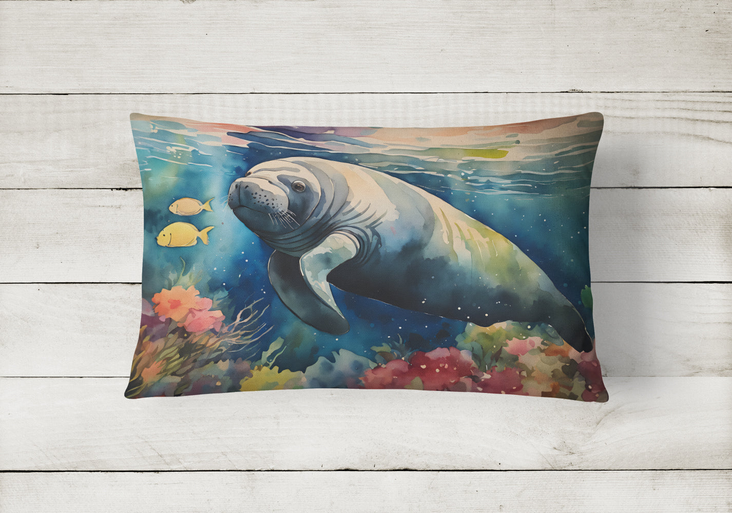 Manatee Decorative Throw Pillow 12x16 Indoor Outdoor Accent Cushion, Fabric Cover with Insert for Sofa, Bed, Porch & Living Room
