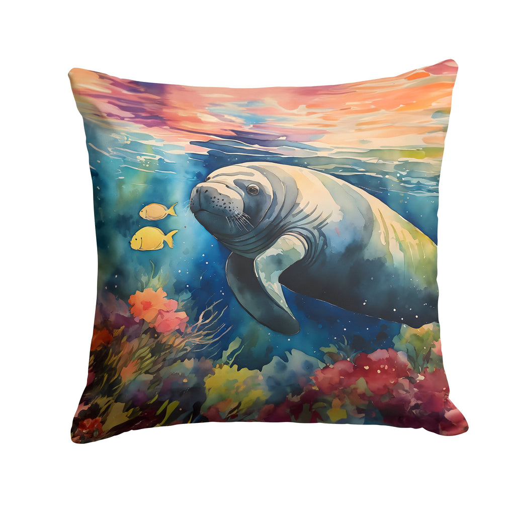 Manatee Decorative Throw Pillow 18x18 Indoor Outdoor Accent Cushion, Fabric Cover with Insert for Sofa, Bed, Porch & Living Room