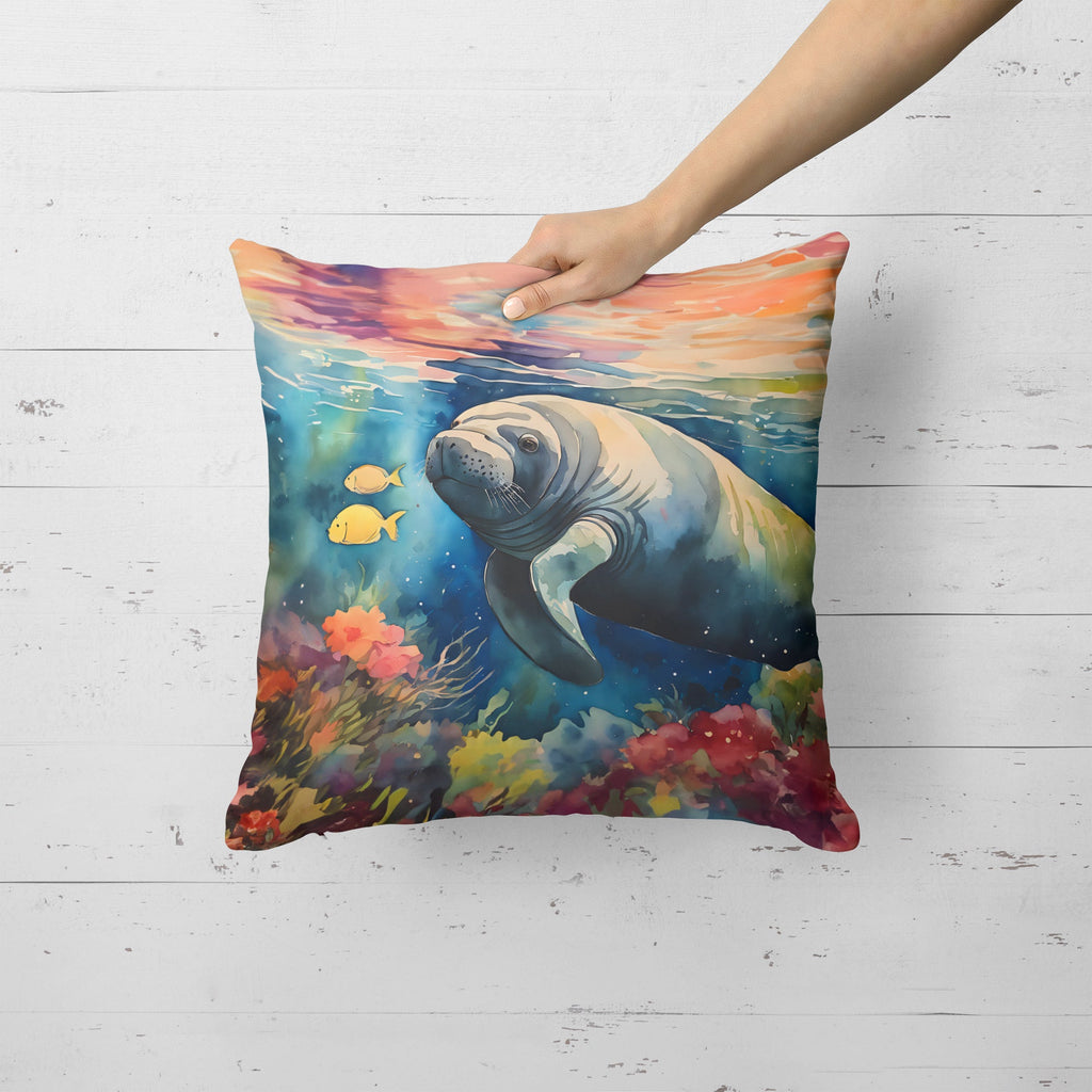 Manatee Decorative Throw Pillow 18x18 Indoor Outdoor Accent Cushion, Fabric Cover with Insert for Sofa, Bed, Porch & Living Room