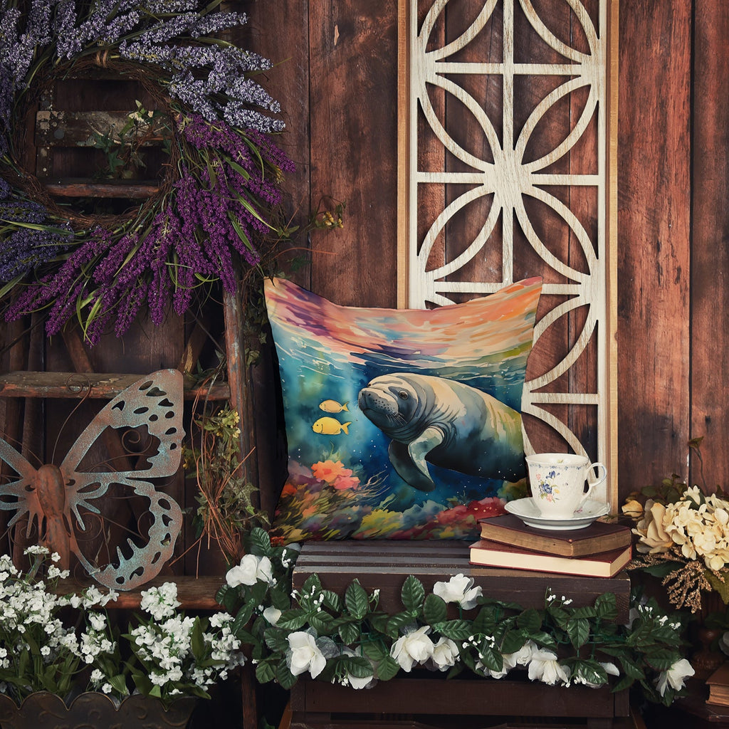 Manatee Decorative Throw Pillow 18x18 Indoor Outdoor Accent Cushion, Fabric Cover with Insert for Sofa, Bed, Porch & Living Room