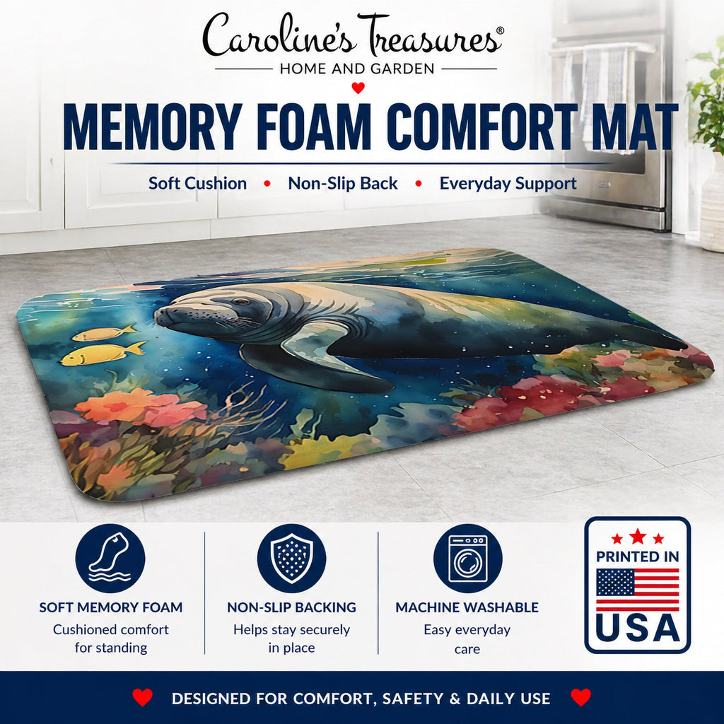 Manatee Memory Foam Kitchen Mat Machine Washable Anti-Fatigue Cushion Comfort Bath or Kitchen Rug