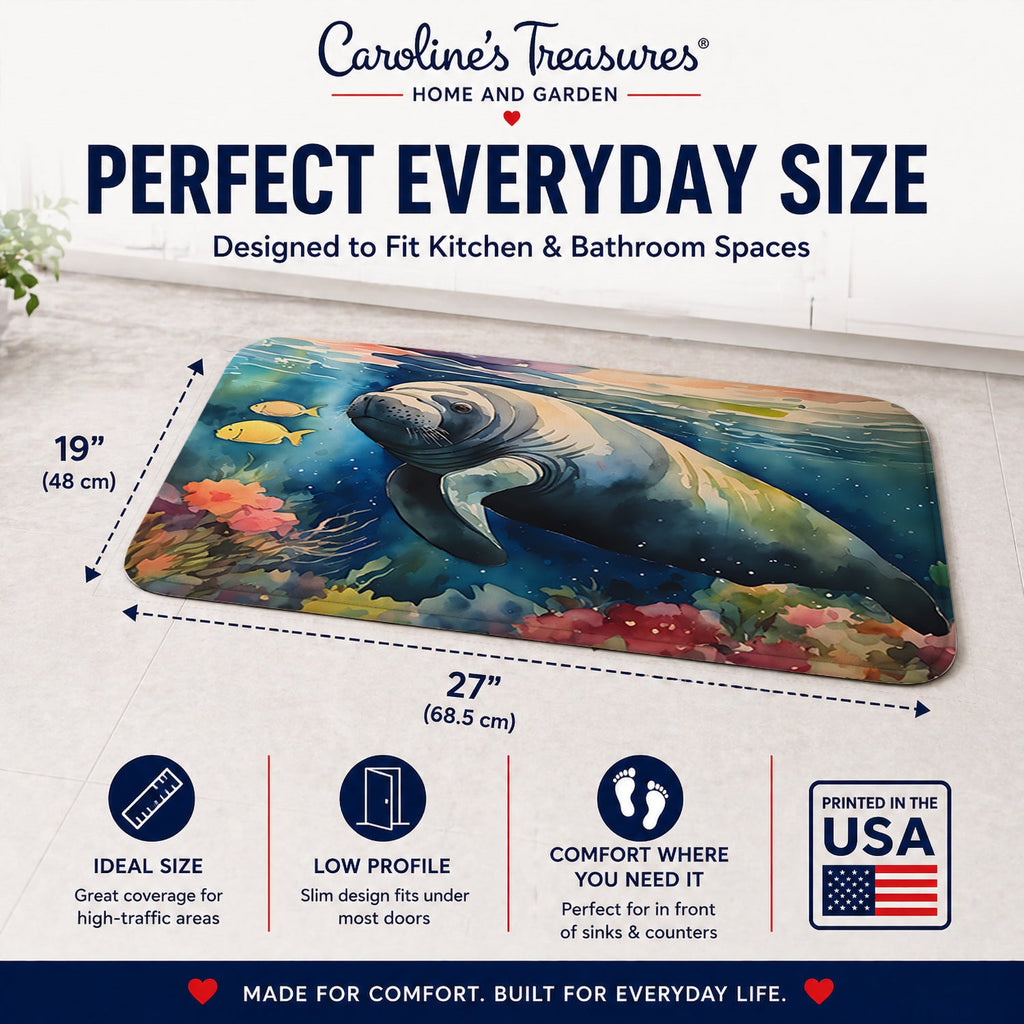 Manatee Memory Foam Kitchen Mat Machine Washable Anti-Fatigue Cushion Comfort Bath or Kitchen Rug