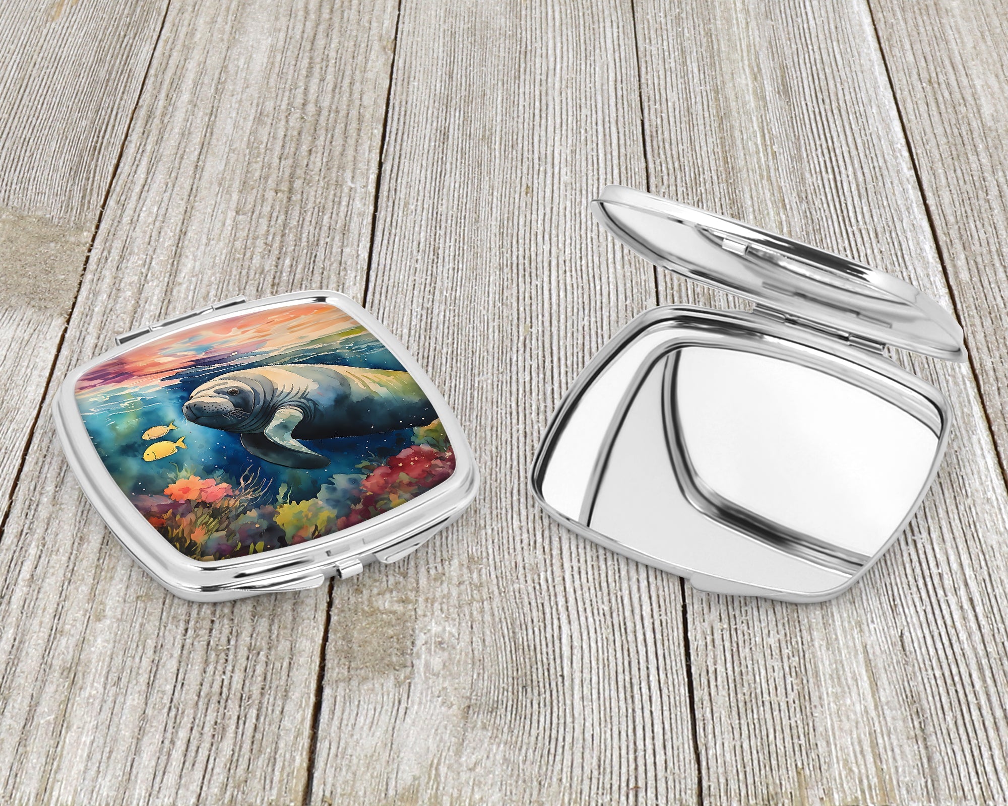 Manatee Compact Mirror Decorative Travel Makeup Mirror for Women Girls Gifts Pocket Makeup Mirror Folding Handheld