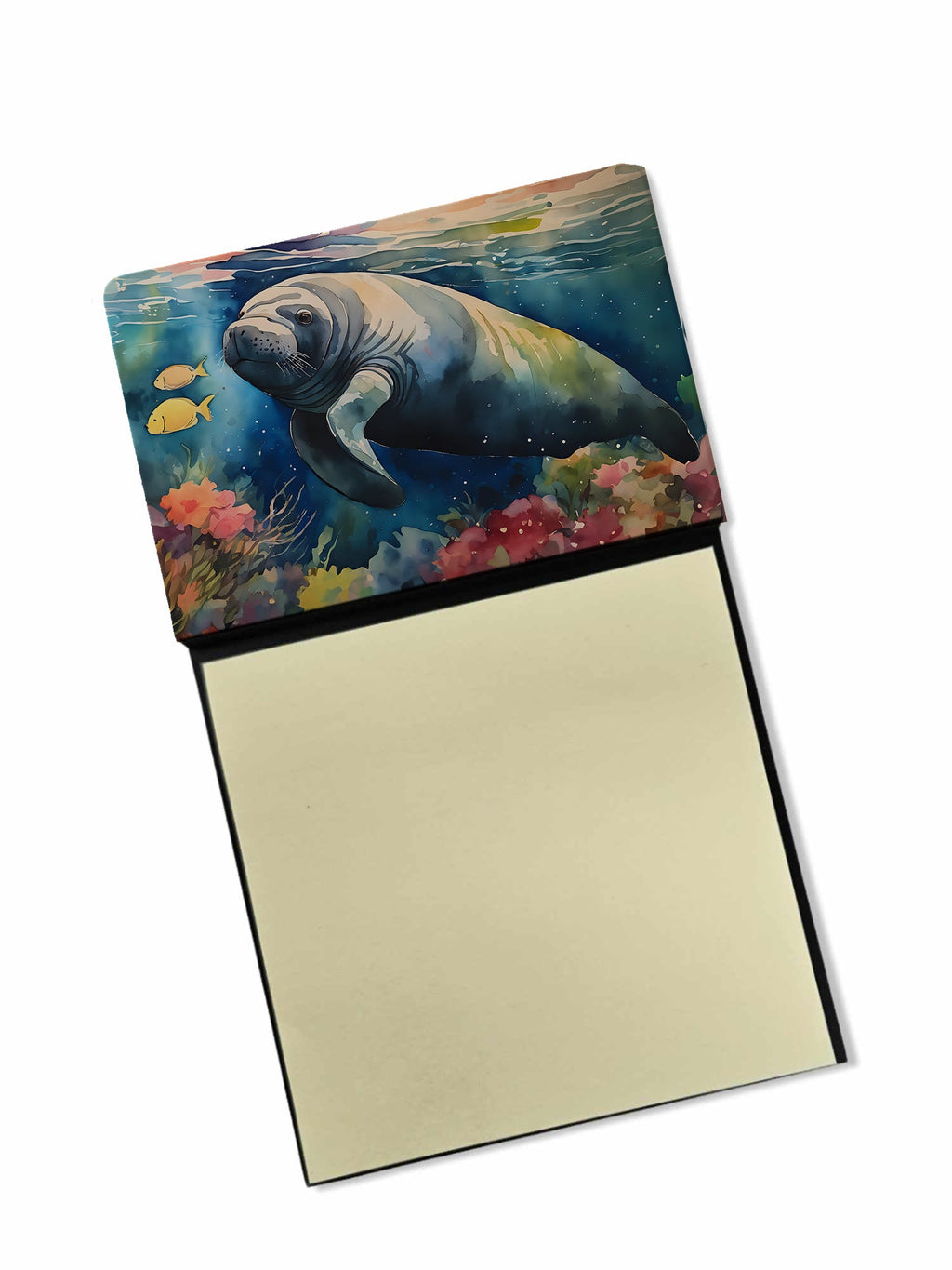 Manatee Watercolor Sticky Note Holder Refillable Dispenser Desk Accessory 3x3 Pad Gift