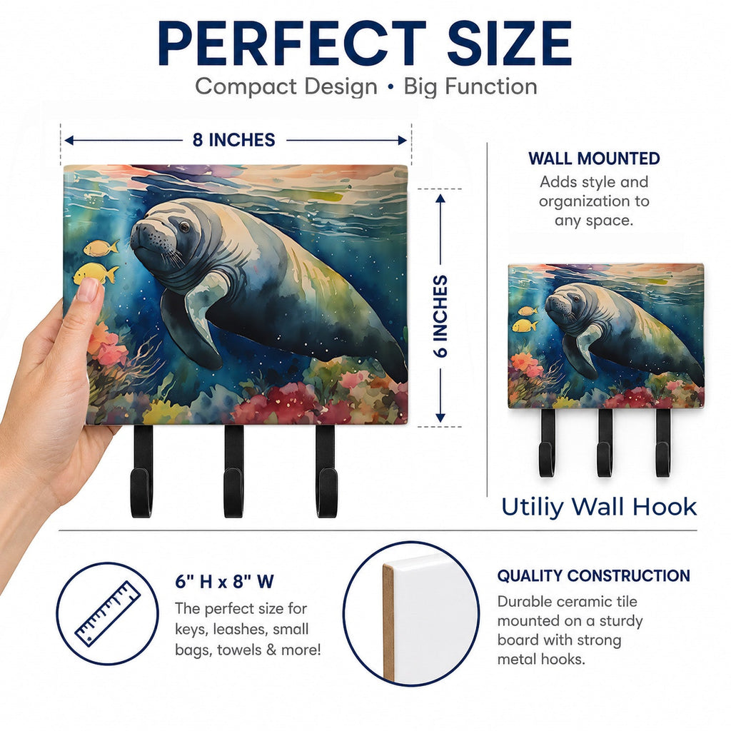 Manatee Leash or Key Holder Wall Hooks, Coat Rack Wall Mount, for Hanging Keys, Towels, Aprons, Leashes