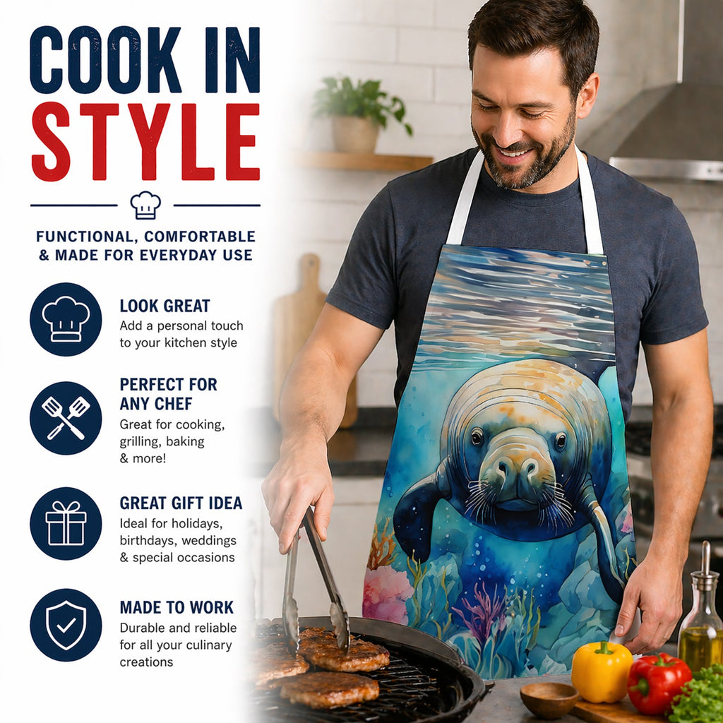 Manatee Apron Cooking Kitchen Server Baking Crafts Gardening for Adult Women Men, Unisex, Large, Multicolor