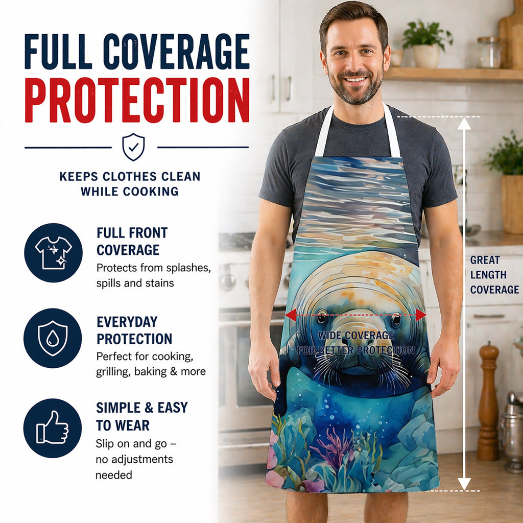 Manatee Apron Cooking Kitchen Server Baking Crafts Gardening for Adult Women Men, Unisex, Large, Multicolor