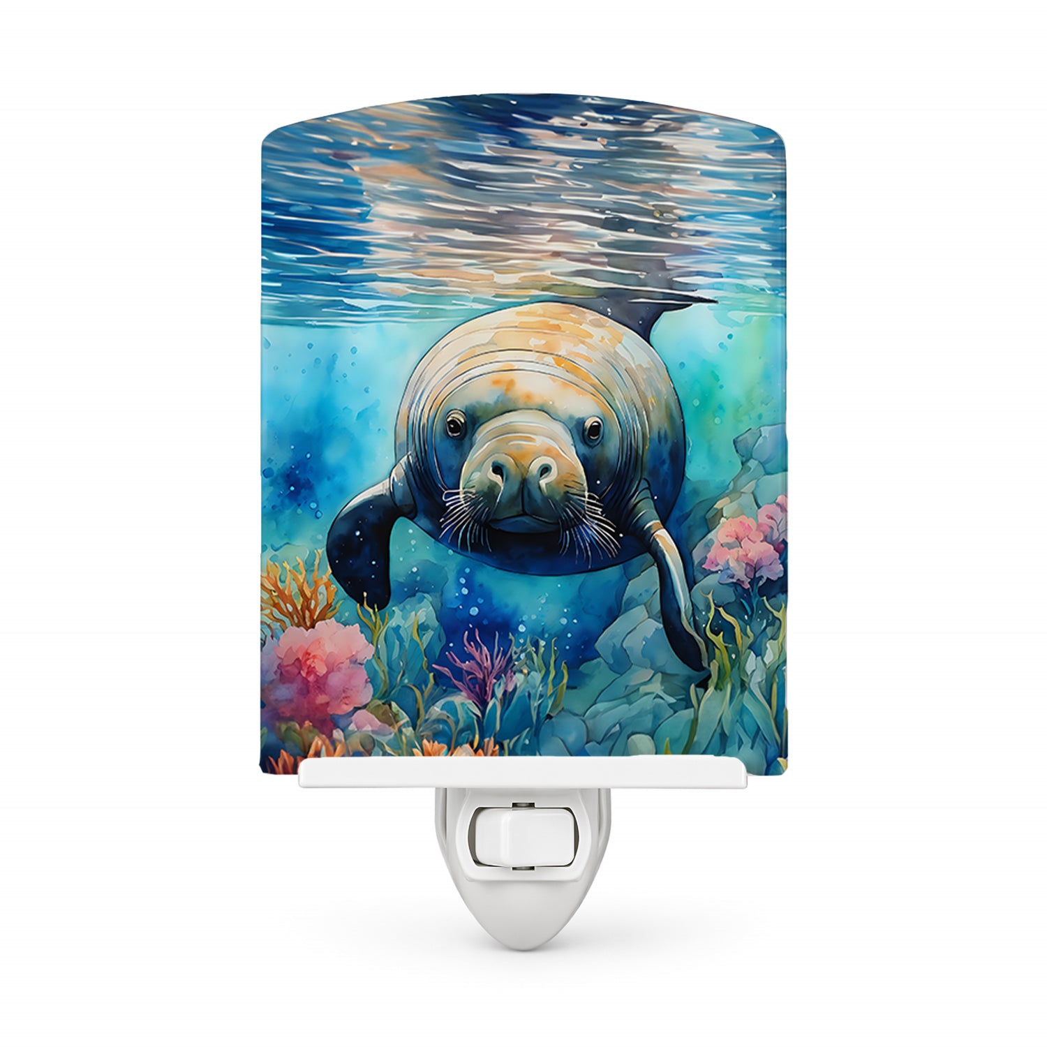 Manatee Ceramic Night Light Compact, UL-Certified, Ideal for Bedroom, Bathroom, Nursery, Hallway, Kitchen, 6x4x3, Multicolor