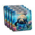 Manatee Foam Coasters Set of 4 Cup Coasters for Indoor Outdoor, Tabletop Protection, Anti Slip, Mouse pad Material