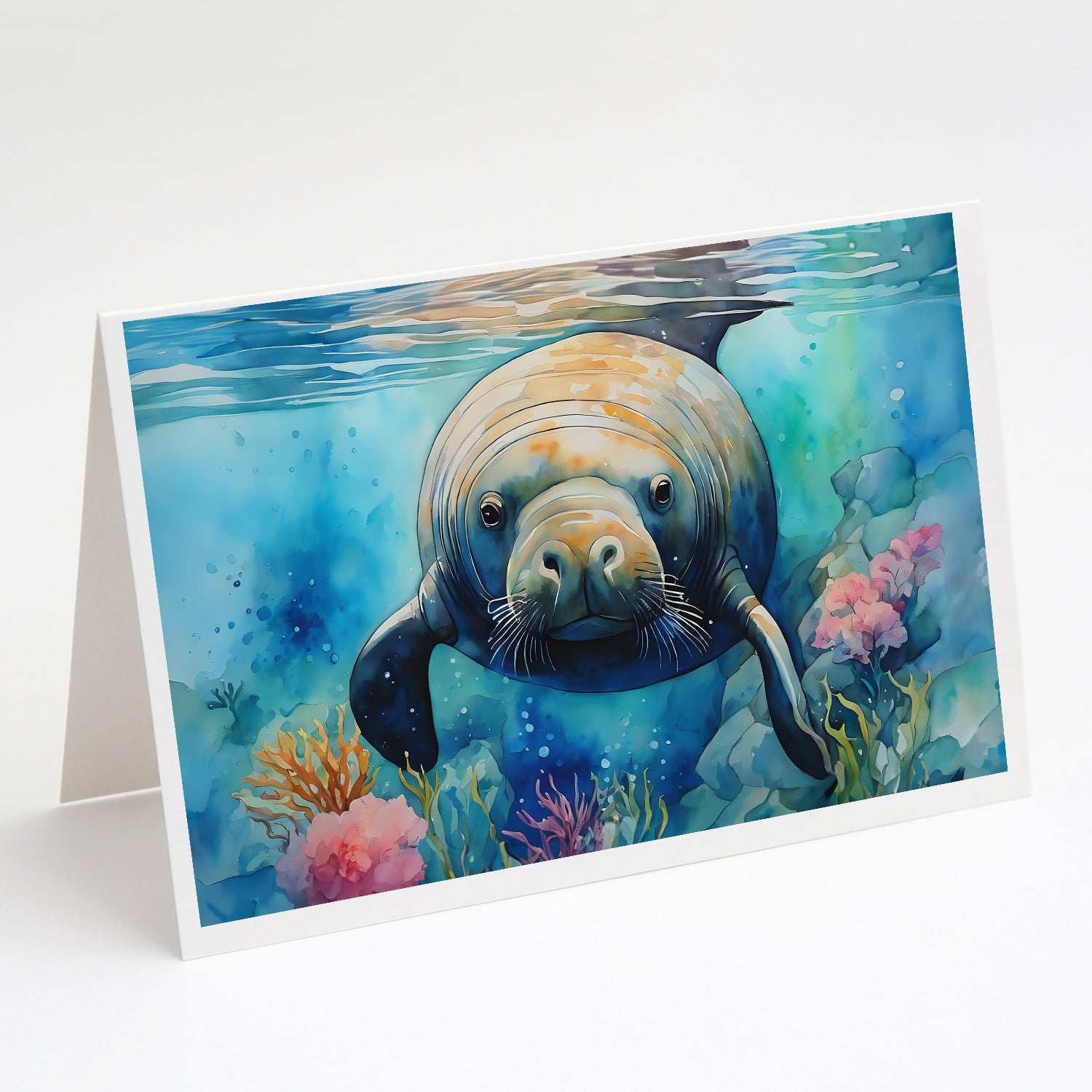 Manatee Greeting Cards Pack of 8 Blank Cards with Envelopes Whimsical A7 Size 5x7
