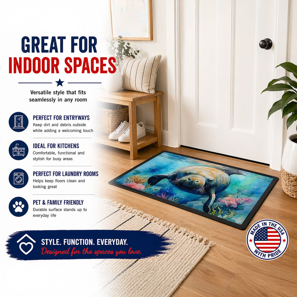 Manatee Doormat Indoor Outdoor 24H X 36W Front Door Mat Rugs for Entryway, Non Slip Washable Low Pile,