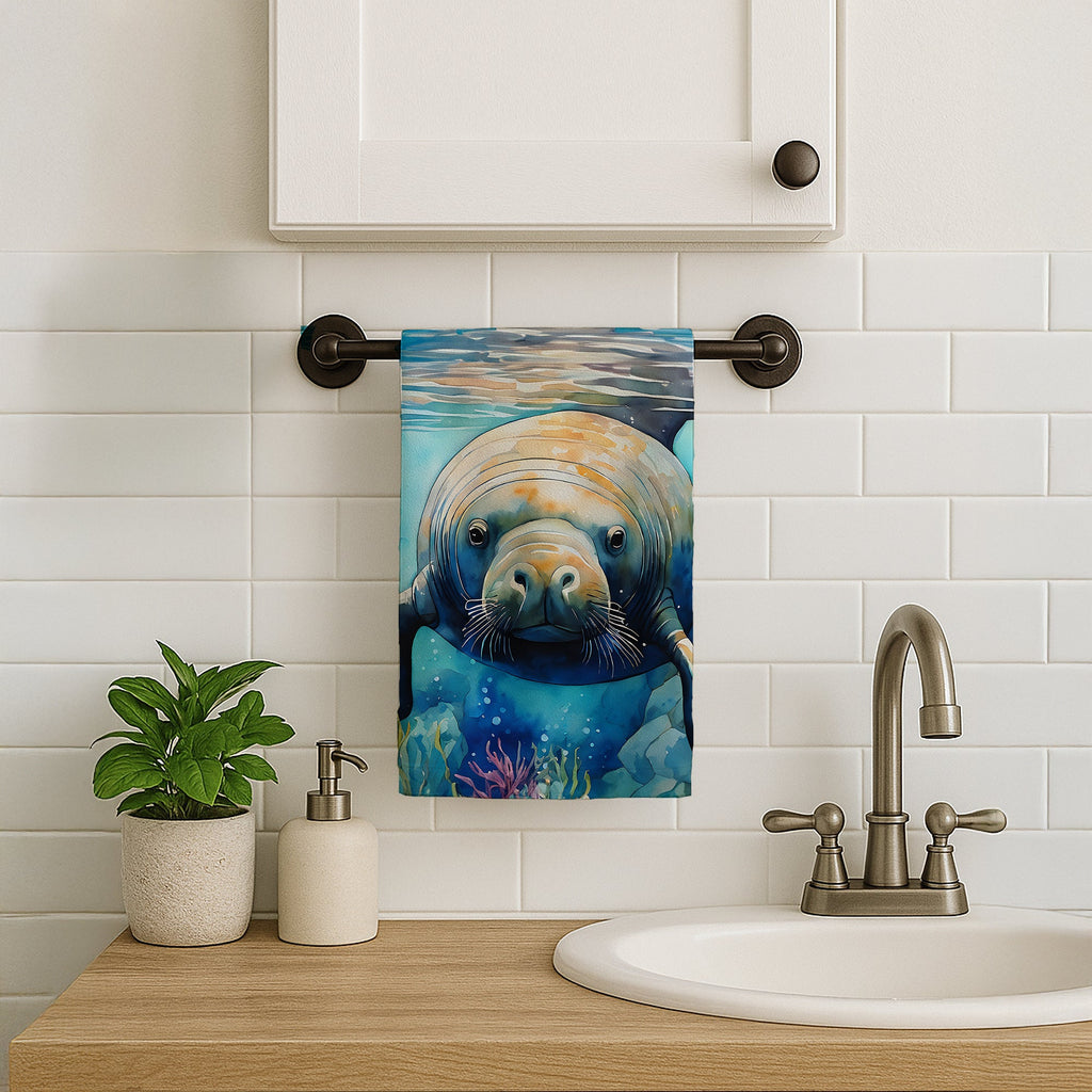 Manatee Kitchen Towel Velour Plush Front and Cotton Loop Back Machine Washable