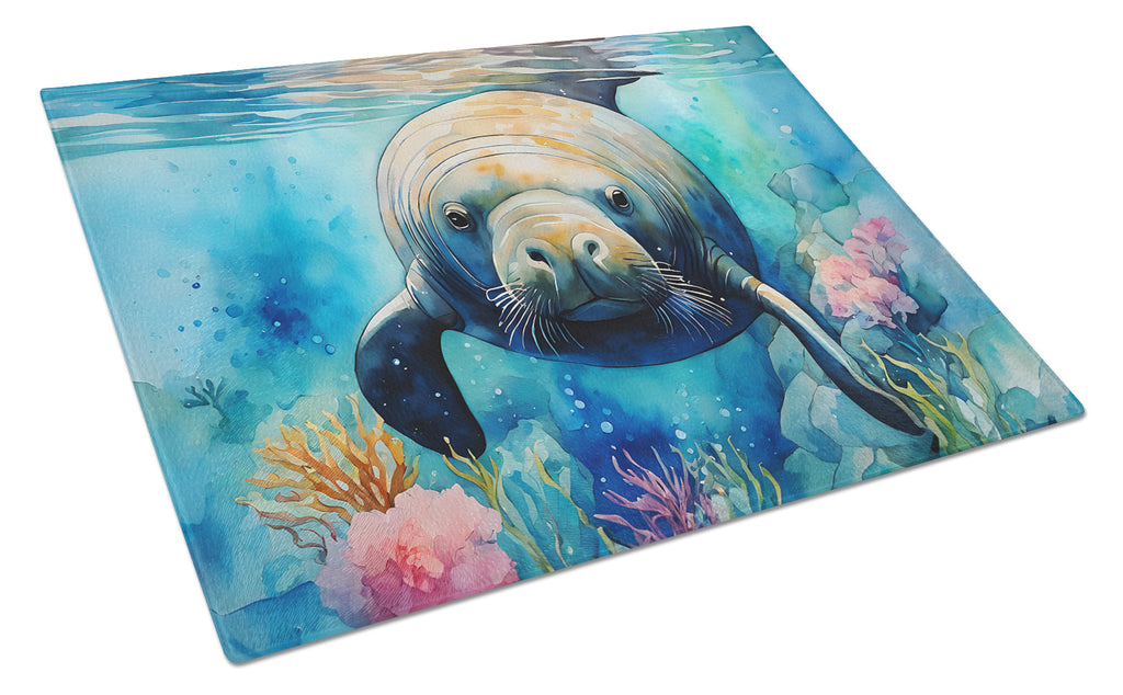 Manatee Cutting Board Tempered Glass Kitchen Cutting Surface, Heat Resistant Chopping, Non-Slip Feet, Food Prep & Serving