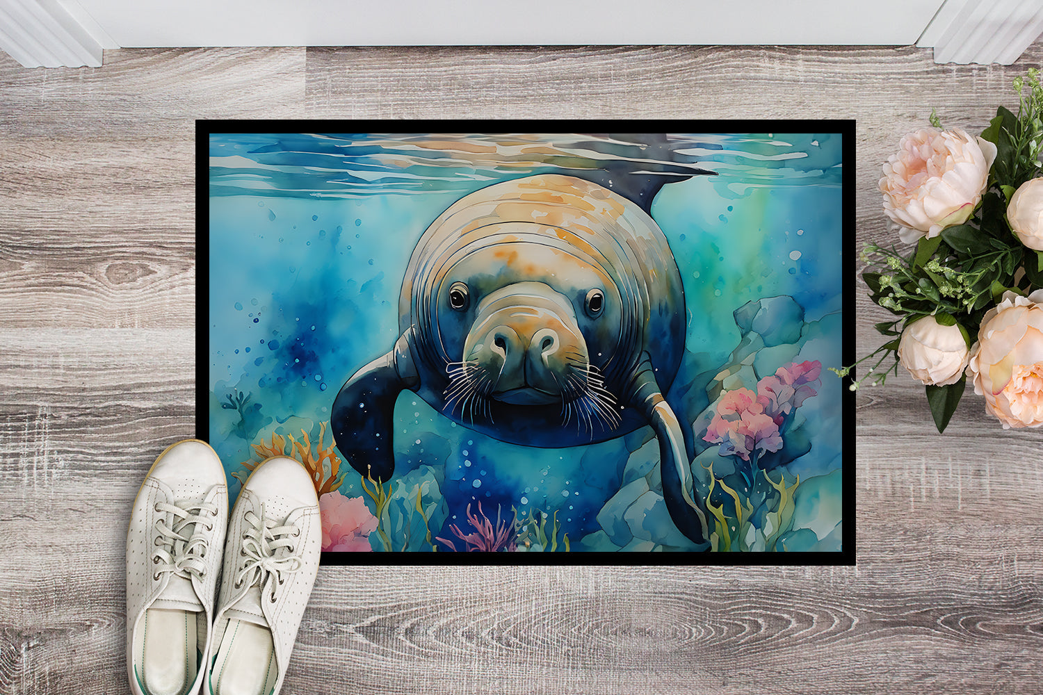 Manatee Doormat Indoor Outdoor 18H X 27W Front Door Mat Rugs for Entryway, Non Slip Washable