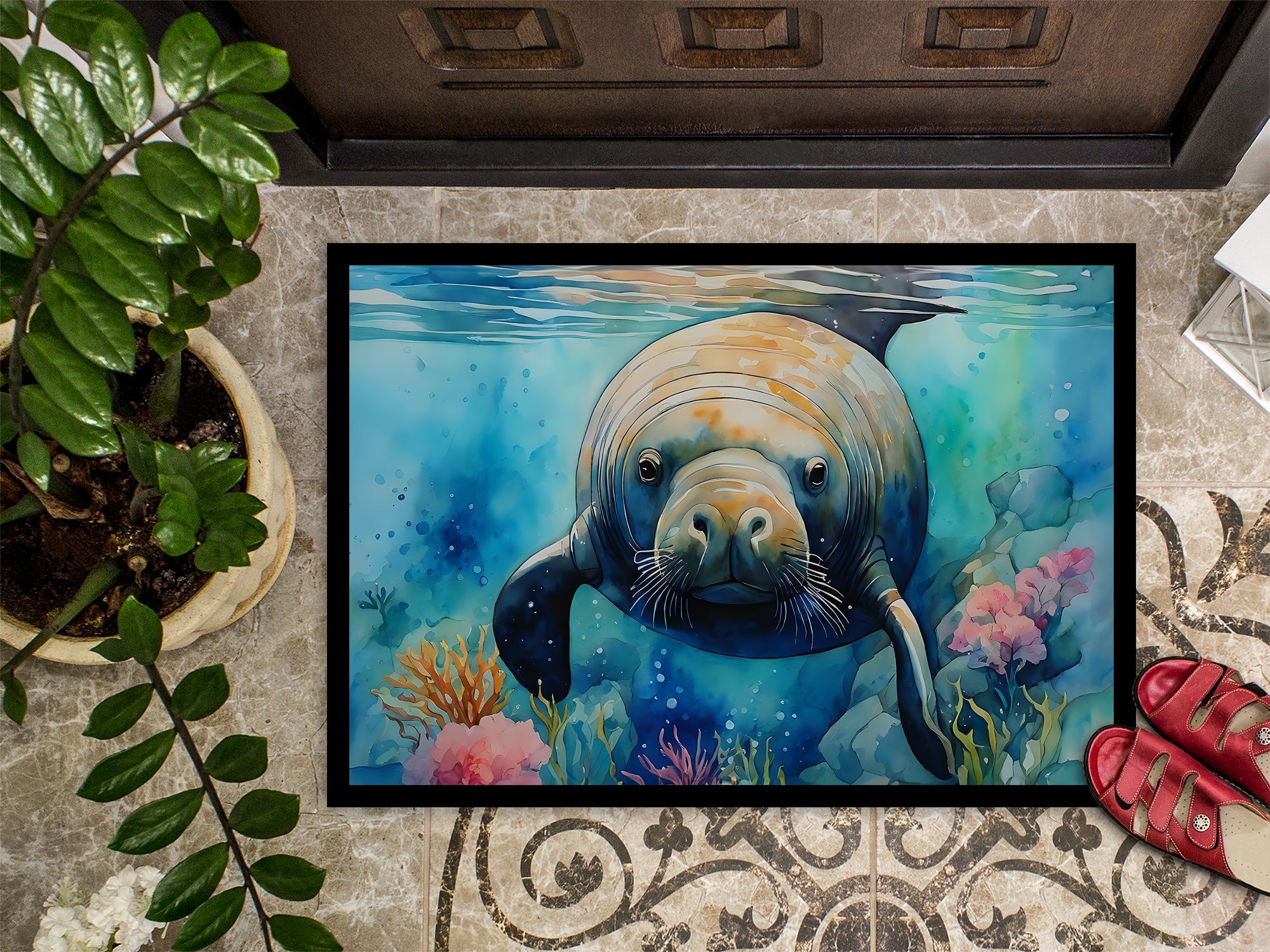Manatee Doormat Indoor Outdoor 18H X 27W Front Door Mat Rugs for Entryway, Non Slip Washable