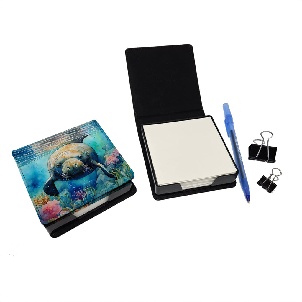 Manatee PU Leather Note Paper Holder with Artist-Designed Cover, Desk Accessory, Office Gift