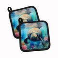 Manatee Pot Holder Set of 2 Heat Resistant Quilted Hot Pads 7.5 x 7.5 Inch, Insulated Kitchen Trivets for Cooking & Baking
