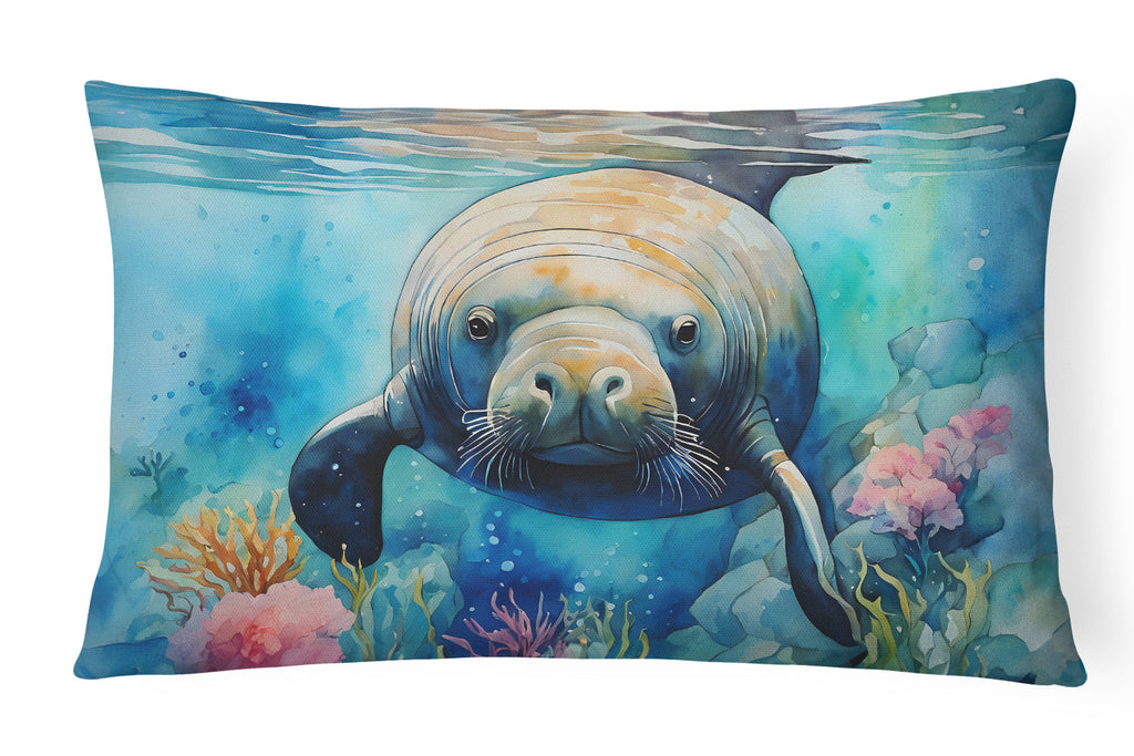 Manatee Decorative Throw Pillow 12x16 Indoor Outdoor Accent Cushion, Fabric Cover with Insert for Sofa, Bed, Porch & Living Room
