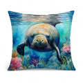 Manatee Decorative Throw Pillow 14x14 Indoor Outdoor Accent Cushion, Fabric Cover with Insert for Sofa, Bed, Porch & Living Room