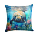 Manatee Decorative Throw Pillow 18x18 Indoor Outdoor Accent Cushion, Fabric Cover with Insert for Sofa, Bed, Porch & Living Room