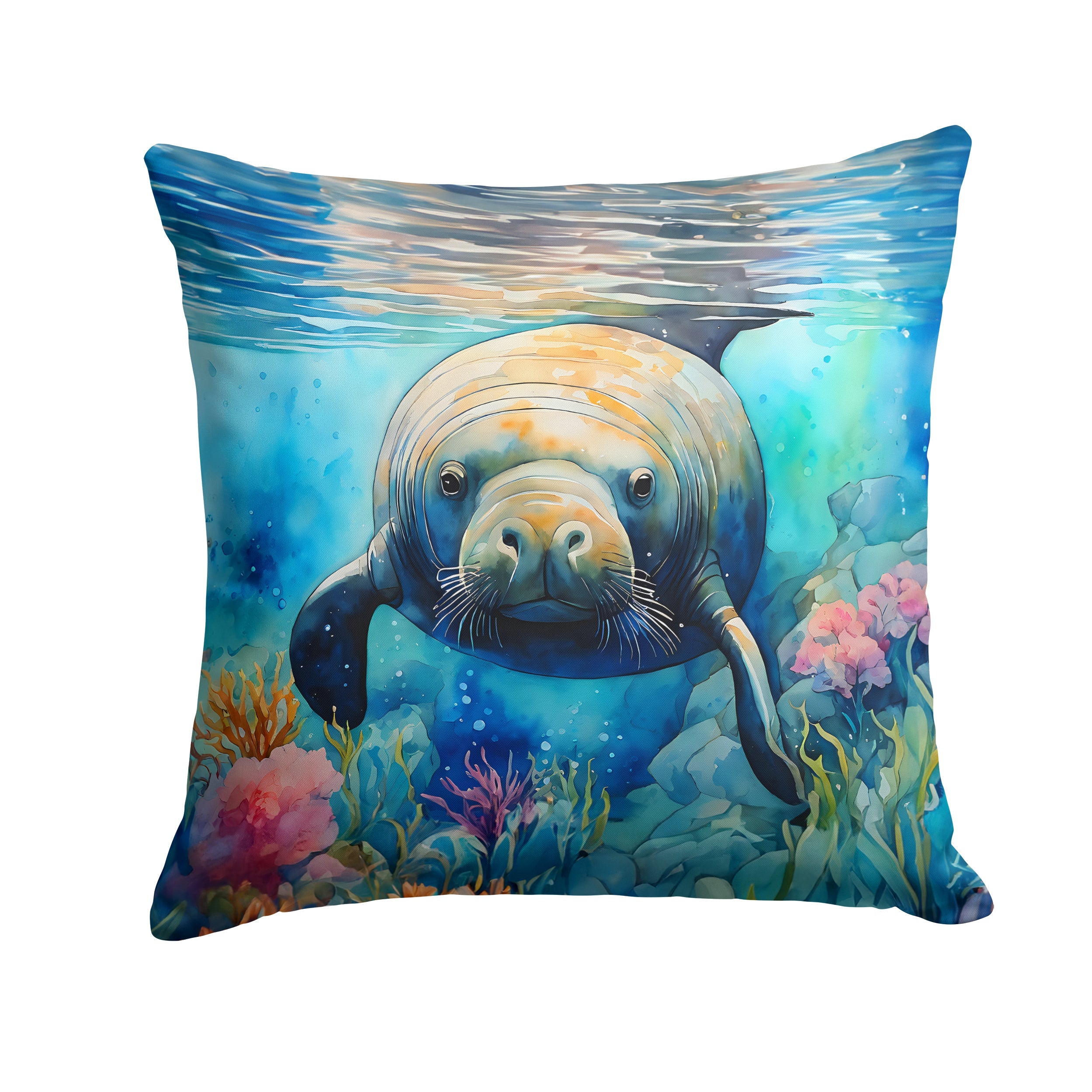 Manatee Decorative Throw Pillow 18x18 Indoor Outdoor Accent Cushion, Fabric Cover with Insert for Sofa, Bed, Porch & Living Room