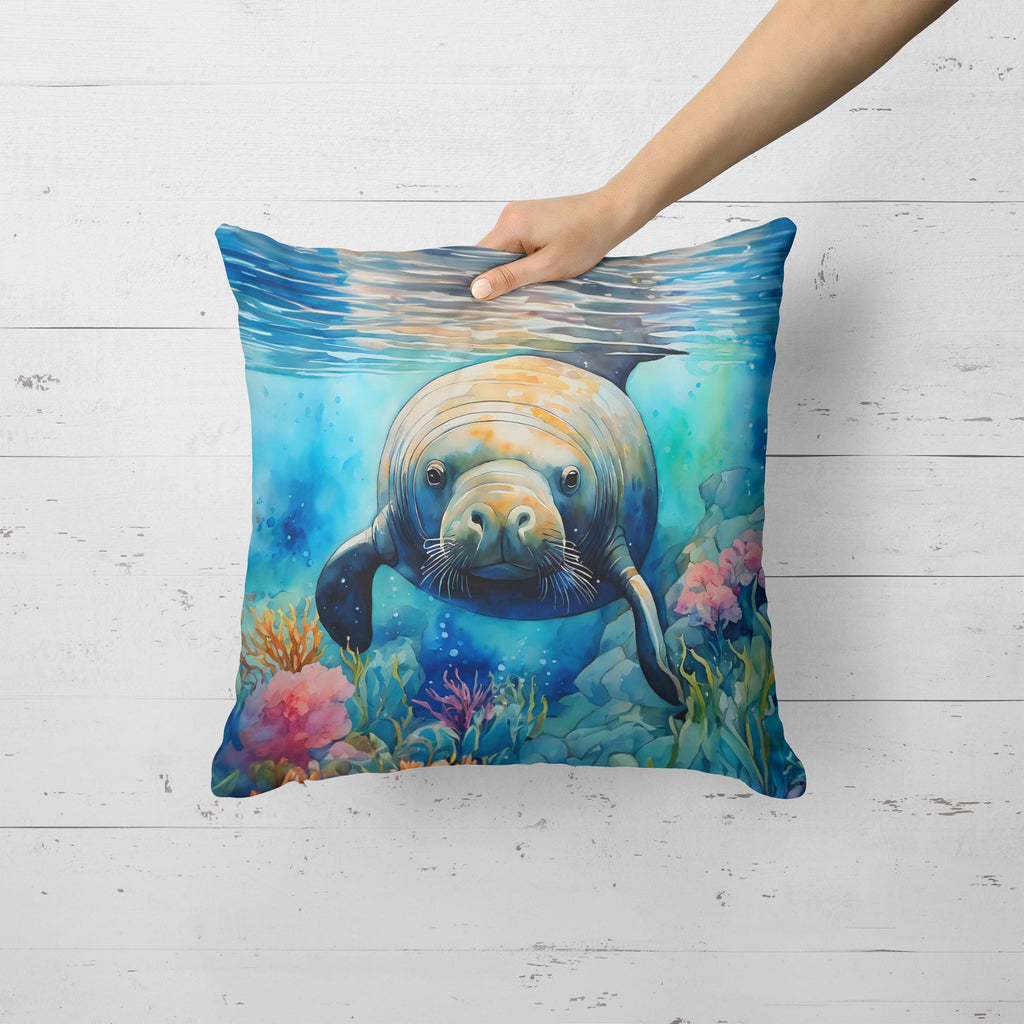 Manatee Decorative Throw Pillow 18x18 Indoor Outdoor Accent Cushion, Fabric Cover with Insert for Sofa, Bed, Porch & Living Room
