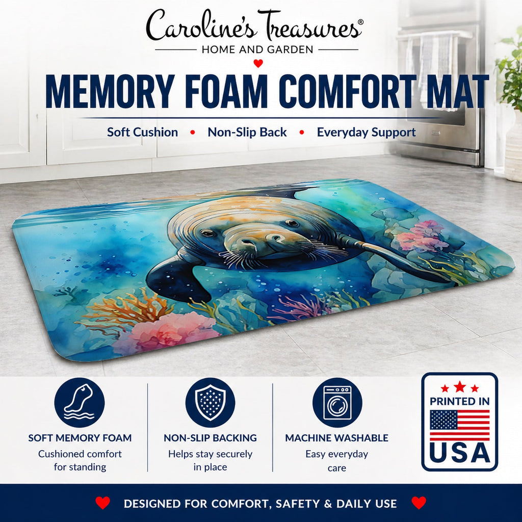 Manatee Memory Foam Kitchen Mat Machine Washable Anti-Fatigue Cushion Comfort Bath or Kitchen Rug