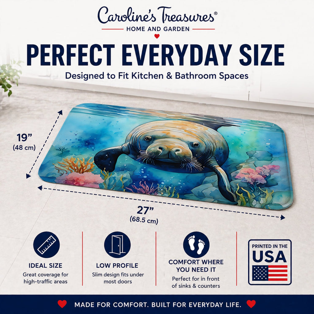 Manatee Memory Foam Kitchen Mat Machine Washable Anti-Fatigue Cushion Comfort Bath or Kitchen Rug