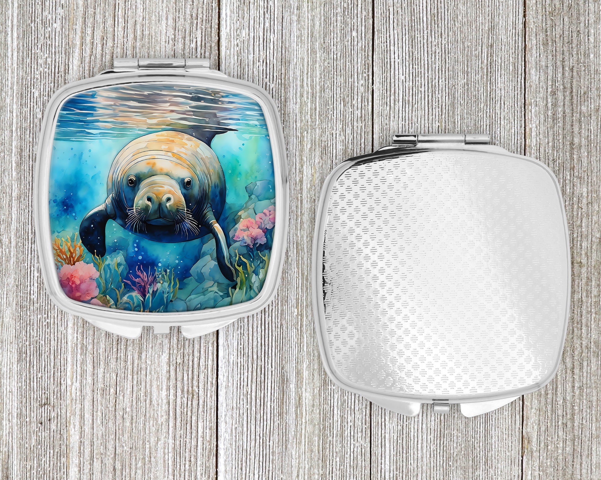 Manatee Compact Mirror Decorative Travel Makeup Mirror for Women Girls Gifts Pocket Makeup Mirror Folding Handheld