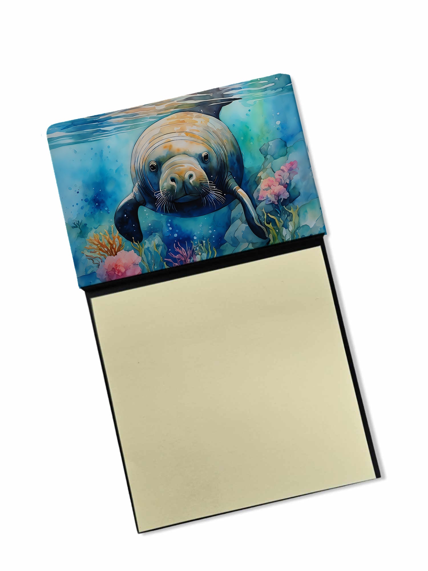 Manatee Watercolor Sticky Note Holder Refillable Dispenser Desk Accessory 3x3 Pad Gift