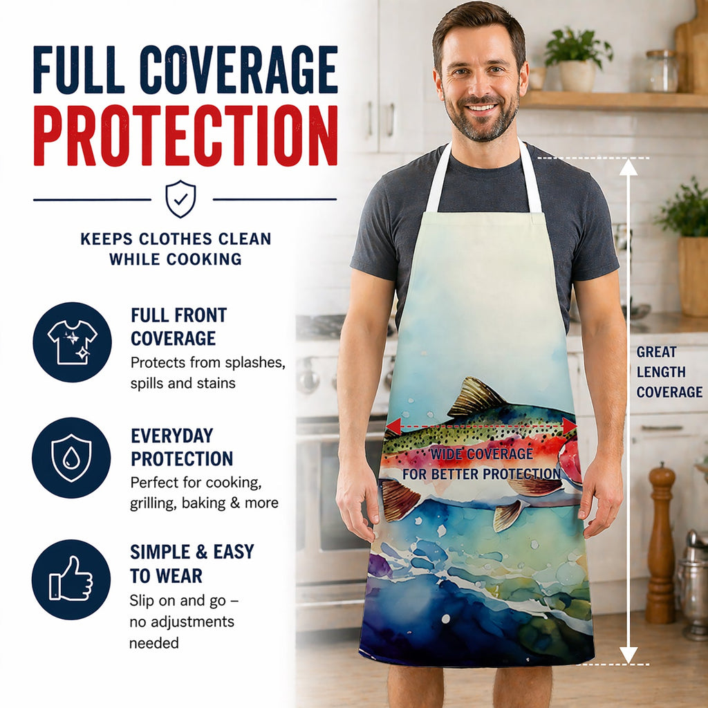 Rainbow Trout Apron Cooking Kitchen Server Baking Crafts Gardening for Adult Women Men, Unisex, Large, Multicolor