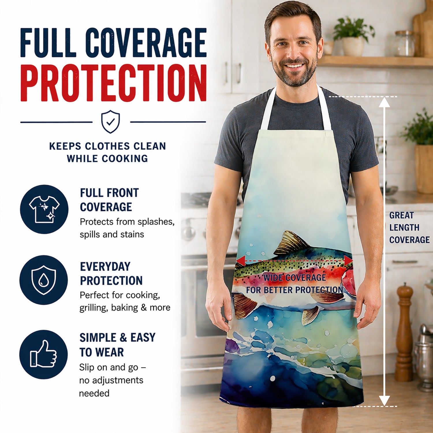 Rainbow Trout Apron Cooking Kitchen Server Baking Crafts Gardening for Adult Women Men, Unisex, Large, Multicolor