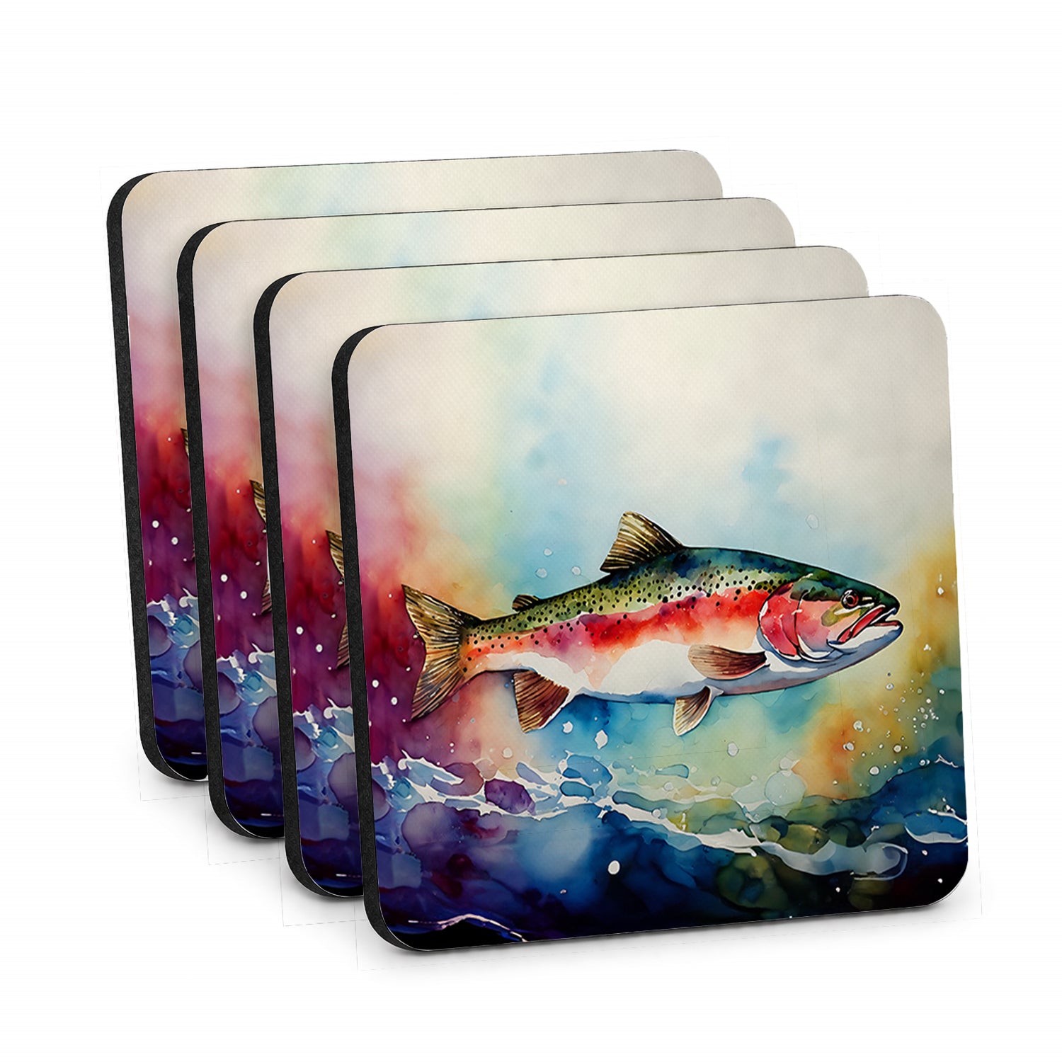 Rainbow Trout Foam Coasters Set of 4 Cup Coasters for Indoor Outdoor, Tabletop Protection, Anti Slip, Mouse pad Material