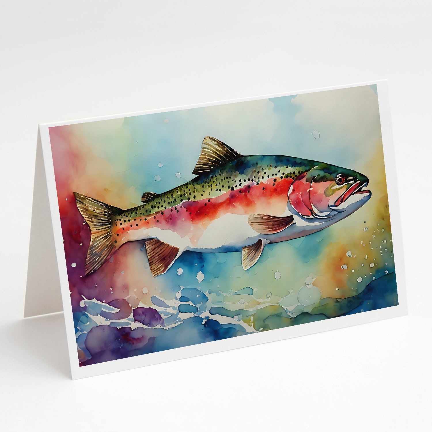 Rainbow Trout Greeting Cards Pack of 8 Blank Cards with Envelopes Whimsical A7 Size 5x7