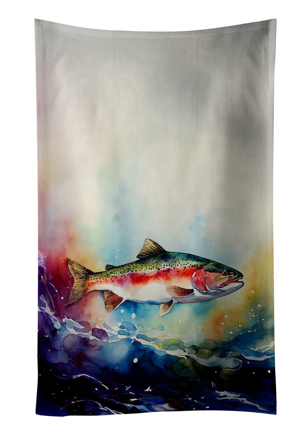 Rainbow Trout Kitchen Towel Velour Plush Front and Cotton Loop Back Machine Washable