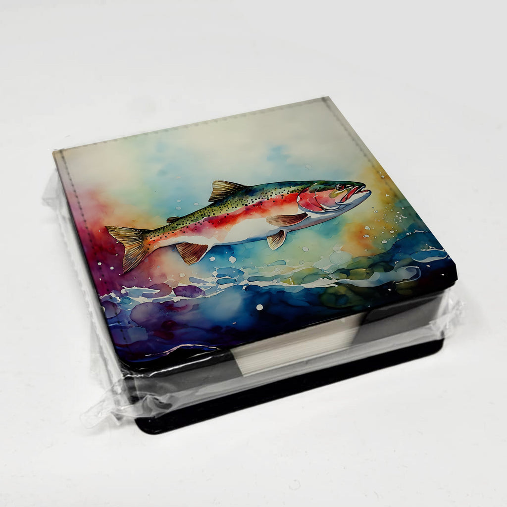 Rainbow Trout PU Leather Note Paper Holder with Artist-Designed Cover, Desk Accessory, Office Gift