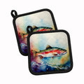 Rainbow Trout Pot Holder Set of 2 Heat Resistant Quilted Hot Pads 7.5 x 7.5 Inch, Insulated Kitchen Trivets for Cooking & Baking