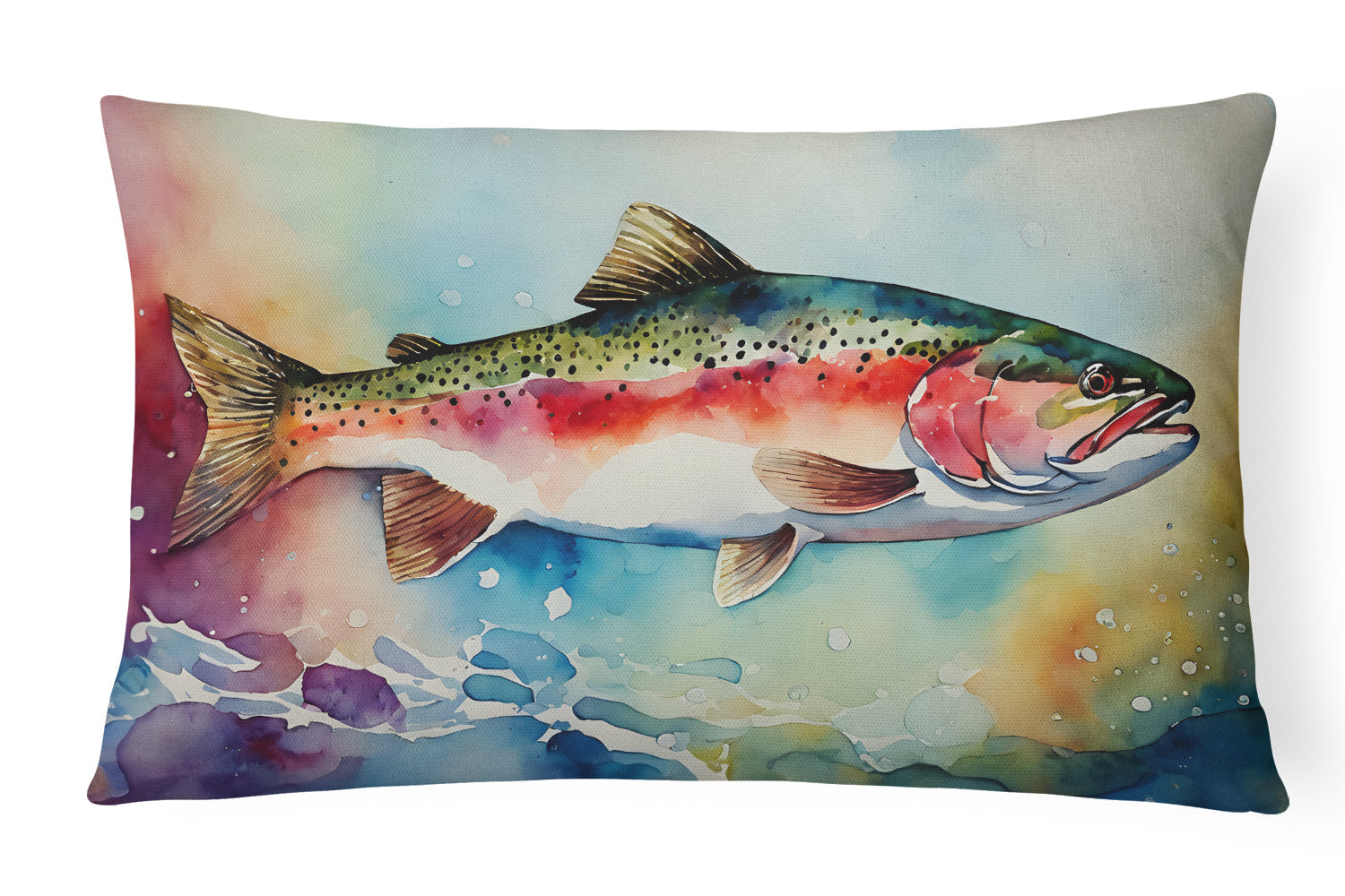 Rainbow Trout Decorative Throw Pillow 12x16 Indoor Outdoor Accent Cushion, Fabric Cover with Insert for Sofa, Bed, Porch & Living Room