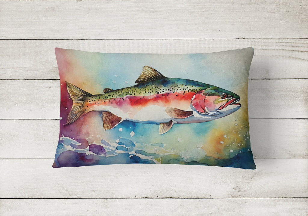 Rainbow Trout Decorative Throw Pillow 12x16 Indoor Outdoor Accent Cushion, Fabric Cover with Insert for Sofa, Bed, Porch & Living Room