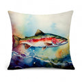 Rainbow Trout Decorative Throw Pillow 14x14 Indoor Outdoor Accent Cushion, Fabric Cover with Insert for Sofa, Bed, Porch & Living Room