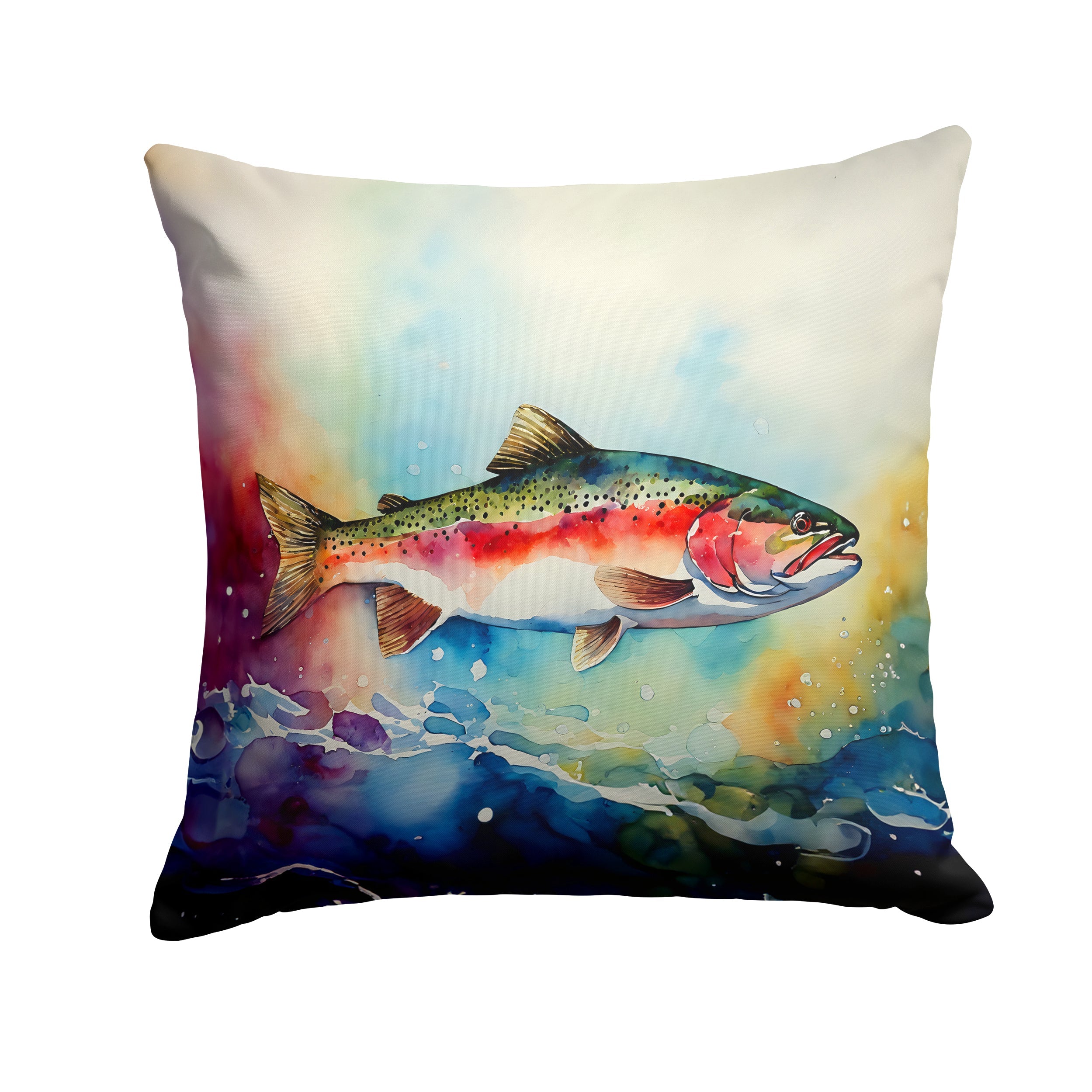 Rainbow Trout Decorative Throw Pillow 18x18 Indoor Outdoor Accent Cushion, Fabric Cover with Insert for Sofa, Bed, Porch & Living Room